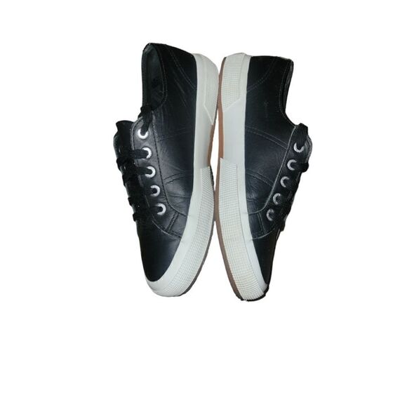Superga Black Leather Classic Sneakers Shoes 7.5 women's - Picture 5 of 11